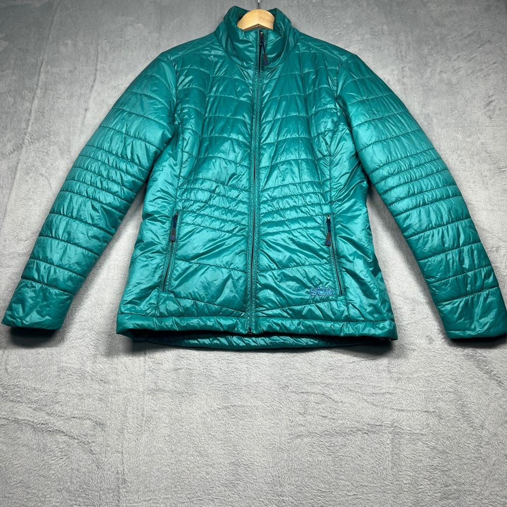 Stio Puffer Jacket Women Teal Green Primaloft Insulated Full Zip Quilted M